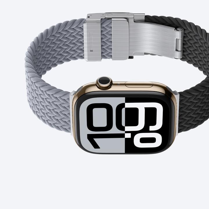 Actual product image Amazingthing 2er-Set Blend Band für Apple Watch 45/46/49 mm - Grau-Schwarz/Grau (Stainless steel, Nylon)