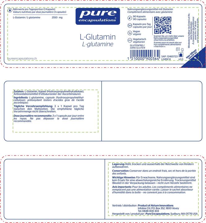 Nutritional values and ingredients Pure encapsulations L-Glutamin (90 Piece, Capsules, 126 g)