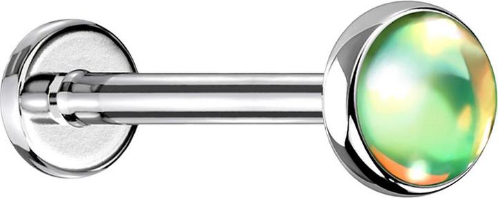 Star Piercing Micro Labret silber mit Scheibe irisierend grün (ohne Messing, Chirurgenstahl 316L)