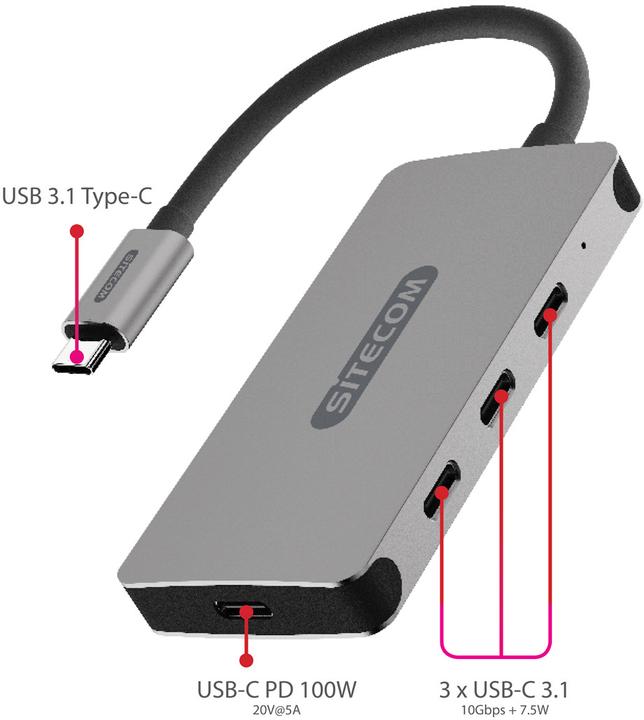 Actual product image Sitecom CN 386 (USB-C, 4 Ports)