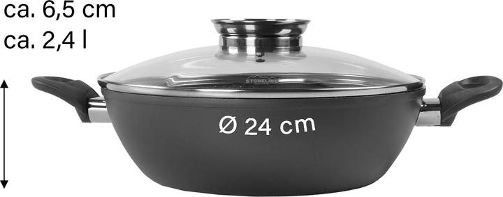 Actual product image Stoneline CERAMIC Servierpfanne 24cm, Keramik-Beschichtung, mit Aroma-Glasdeckel (Pan set + pot set, Aluminium)