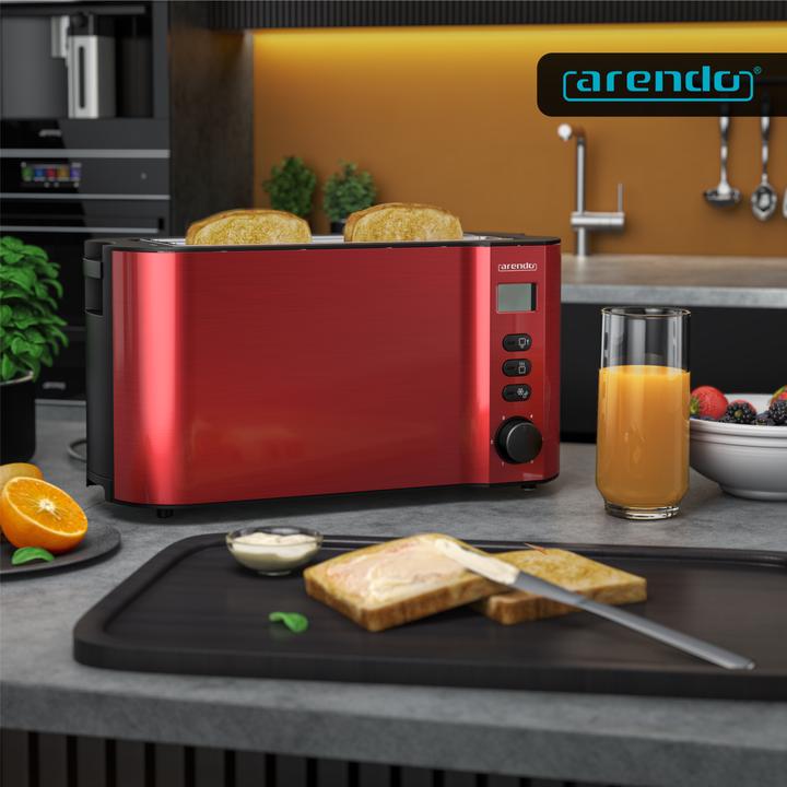Produktbild Arendo 4 Scheiben Toaster Langschlitz Edelstahl, Doppelwand, Brötchenaufsatz, Display mit Restzeitanzeige