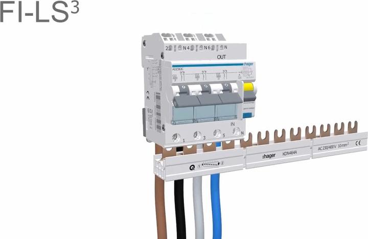 Produktbild Hager FI-LS 3-3x1PN 6kA C-16A 30mA A QC/BA