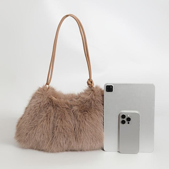 Only-Bags.Store Schicke Plüsch-Umhängetasche in Mondform - geräumig & weich, modische einfarbige Tote