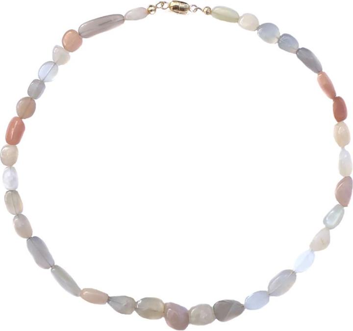 Xen Mondstein - Collier Trommelstein 48 cm Magnetverschluss 925 AG/vergoldet (925 Sterling Silber, 48 cm)