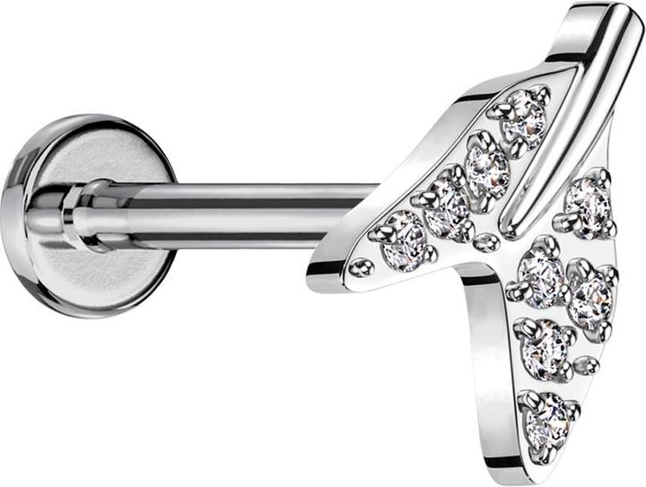 Star Piercing Micro Labret Innengewinde silber Haifisch Schwanzflosse silber Kristalle silber (ohne Messing, Titan G23)