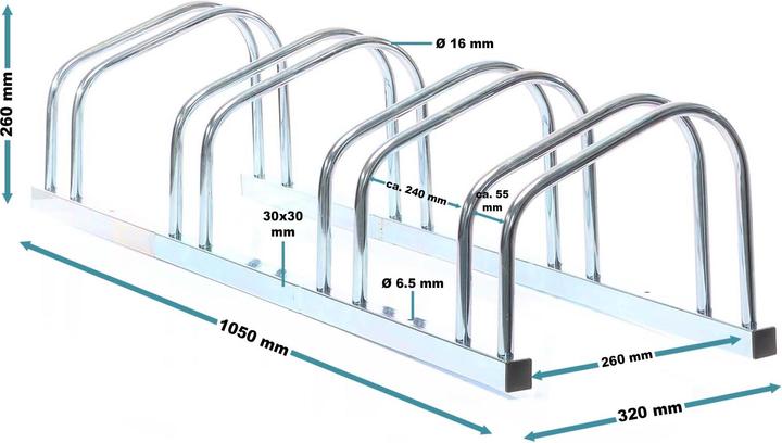 Produktbild Toboli Fahrradständer 4 Fahrräder 105x32x26cm verzinkt Boden- und Wandmontage