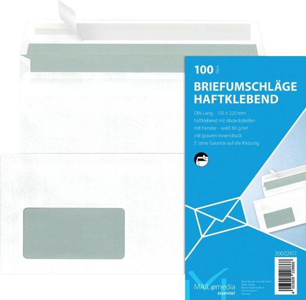 Produktbild Mailmedia Briefumschlag, DIN Lang, weiss, hk, mF, Offset, 80g/qm, Kleinpackung 100 Stück (DL, 100 x)