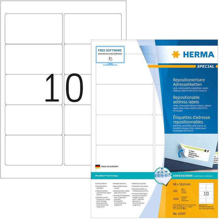 Actual product image HERMA A4 removable labels