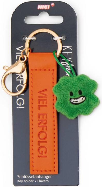 Actual product image Magni NICI Schlüsselanhänger Viel Erfolg! Kunstlederband mit Kleeblatt orange 10cm