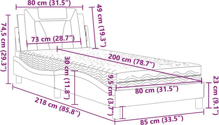 Produktbild VidaXL Bett mit Matratze 80 x 200 cm Kunstleder (80 x 200 cm)