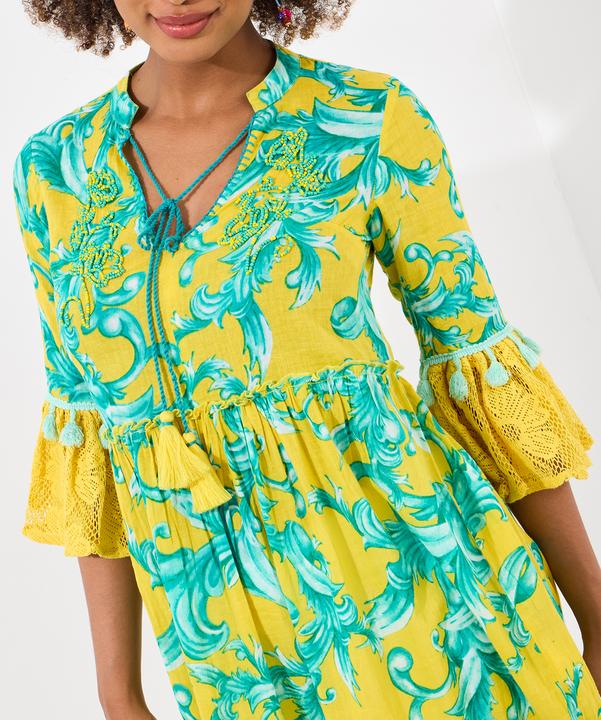 Produktbild Joe Browns Boho Print Lace Sleeve Beaded Cotton Tunic Dress