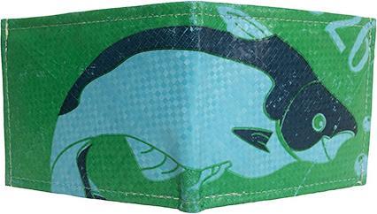 Bekos Upcycling - klassische Geldbörse aus recycelten Fischfuttersäcke grün / blau