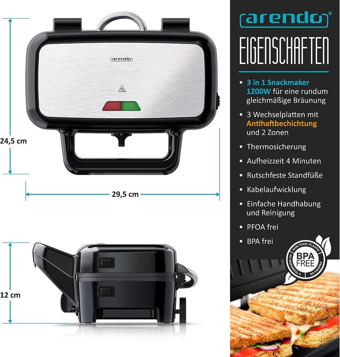 Actual product image Arendo 3-in-1 Snack Maker