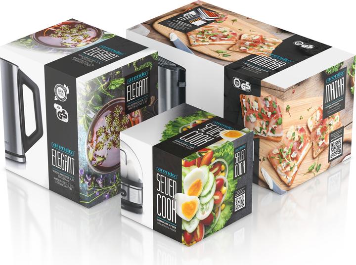 Produktbild Arendo Frühstücks Set, Wasserkocher 1,5l Temperaturwahl, 4-Scheiben Toaster & Eierkocher für 7 Eier, Silber