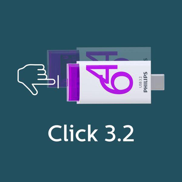Image du produit Philips USB 3.2 64 Go Click Series Gen 1 USB-C (64 Go, USB-C)