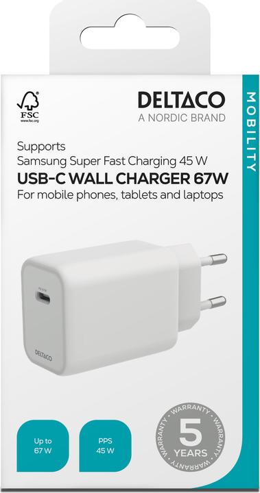 Immagine prodotto Deltaco Caricatore da parete 240W, 67W 1x-USB-C, ricarica rapida (67 W)