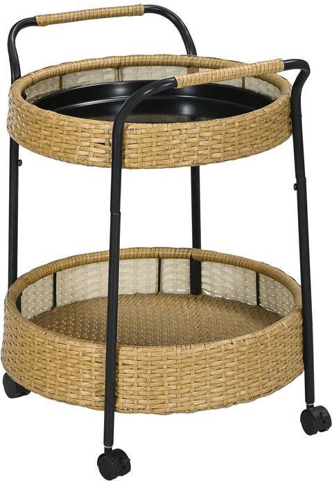 Produktbild Swisshandel24 Outdoor Servierwagen, 2 Etagen, Bremsen, Polyrattan, Metallrahmen, Φ50x66Hcm