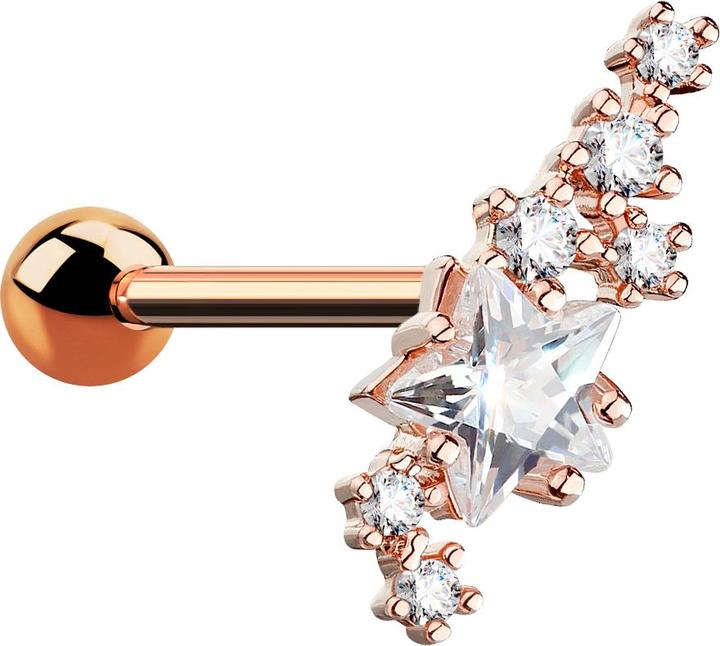 Star Piercing Micro Barbell rosegold Kristallgruppe mit Stern (Chirurgenstahl 316L, Messing)