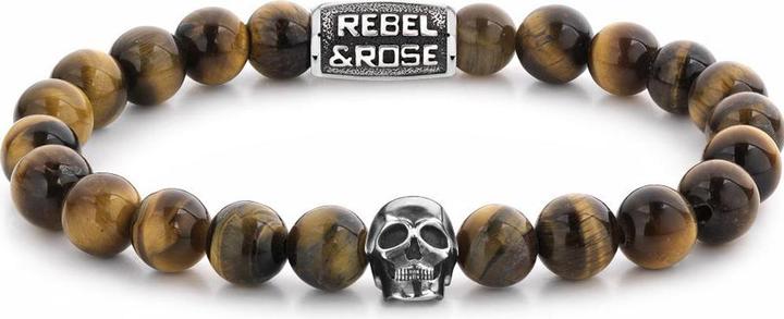 Rebel & Rose Armband Skull RR-SK005-S-L+ Herren (20 cm, Acero inoxidable, Ojo de Tigre)