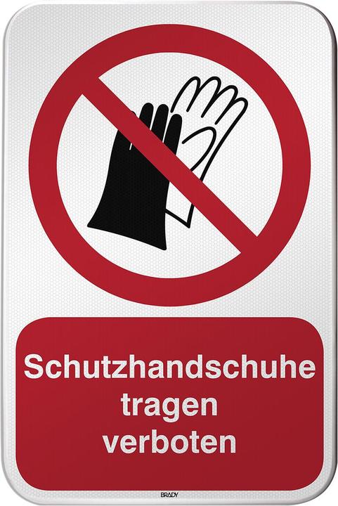 Produktbild Brady P/P028/DE231/RFLBD-400X600-1, ISO Sicherheitsschild - Schutzhandschuhe tragen verboten, Alum