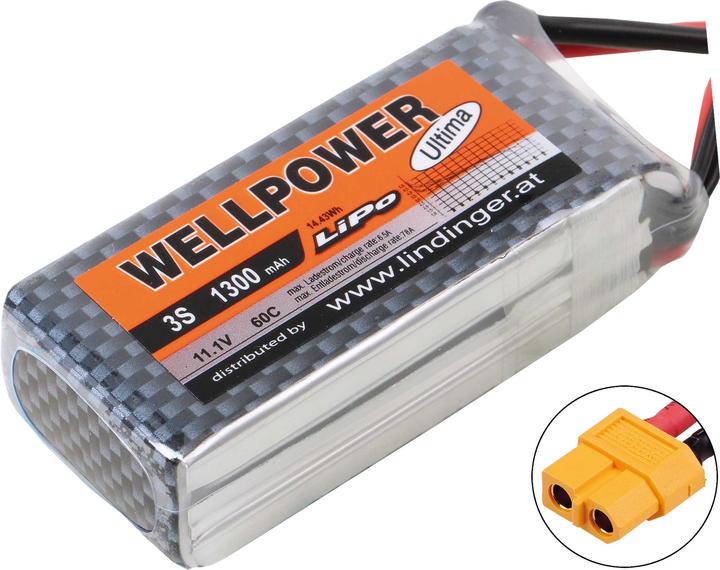 Actual product image Wellpower LIPO BATTERY ULTIMA 1300 MAH / 11.1 VOLT 3S 60/120C CH5/10 WITH XT-60 CONNECTOR SYSTEM (11.10 V, 1300 mAh)