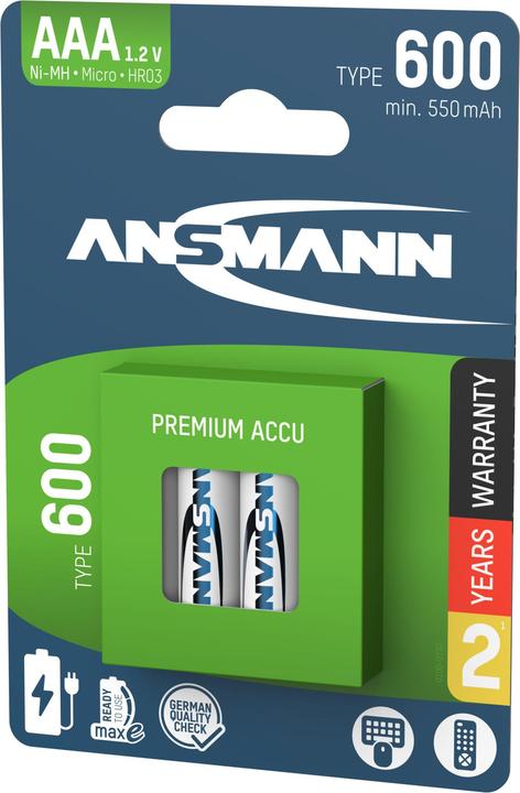 Produktbild Ansmann NiMH Akku Micro AAA Typ 600 (min. 550 mAh) maxE (4 Stk., AAA, 550 mAh)