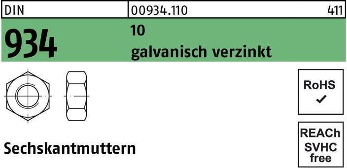 Productafbeelding Zeskantmoer DIN 934 M 8 10 elektrolytisch verzinkt (M8)