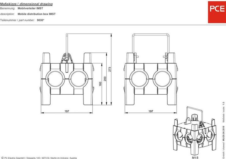 Productafbeelding PCE CEE stroomverdeler 9030204 400 V 16 A (CEE, CEE 7/3)