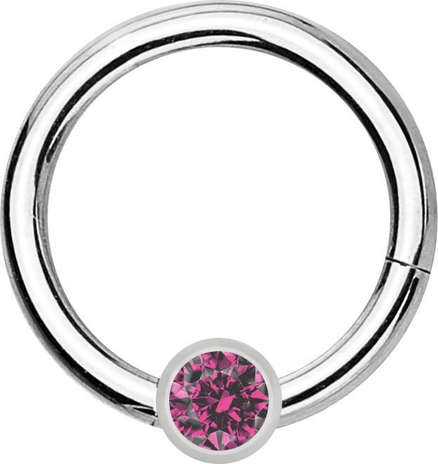 Produktbild Star Piercing Micro Segmentring klappbar silber mit Kugel Kristall pink (ohne Messing, Chirurgenstahl 316L)