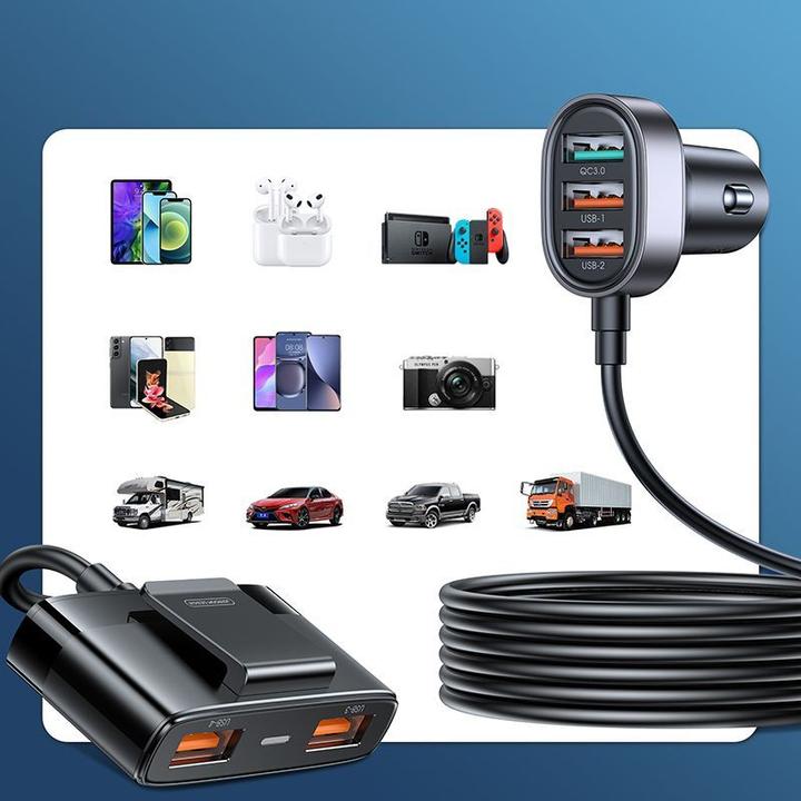 Immagine prodotto Joyroom Caricabatterie da auto veloce con cavo di prolunga 45W 5 x USB-A nero (JR-CL03 Pro)