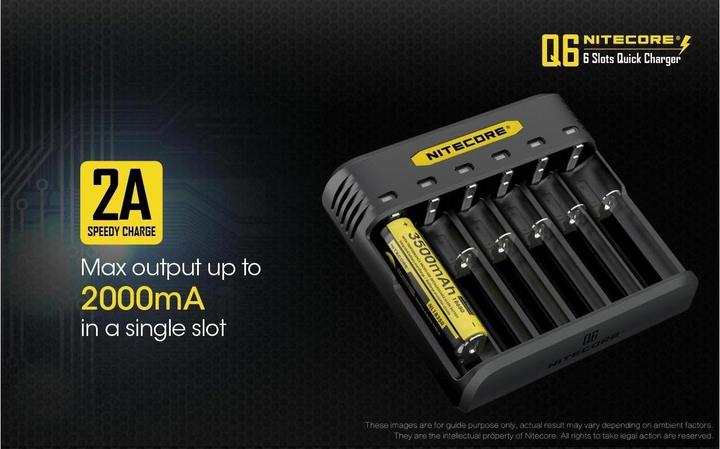 Immagine prodotto Nitecore Q6 6-Schacht-Ladegerät (1 pz., 14500, 16340, 18650, 26650, Accumulatore di carica elettrica)