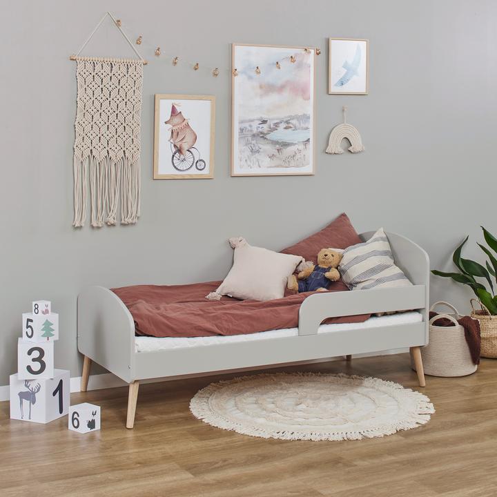 Produktbild Hoppekids Kinderbett Kleinkinderbett aus MDF & massiver Eiche + Rausfallschutz 70x160cm in Grau von (70 x 160 cm)