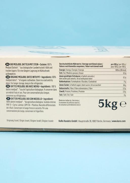 Nährwerte und Zutaten KoRo Medjool Datteln (5000 g)