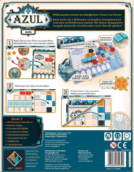 Productafbeelding Next Move Azul Mini, bordspel, voor 2-4 spelers, vanaf 8 jaar (DE editie) (Duits)