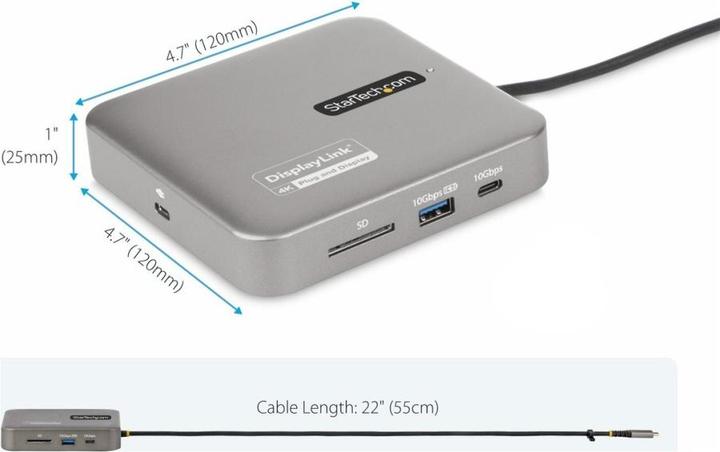Produktbild StarTech com USB C Multiport Adapter, Dual HDMI Video, 4K 60Hz, 2-Port 10Gbps USB 3.1 Hub, 100W USB (USB-A, 2 Ports)