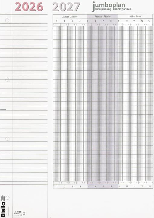 Nährwerte und Zutaten Biella Jumboplan (64.5 x 30 cm, Harter Einband, Deutsch, Französisch, Italienisch, Englisch)