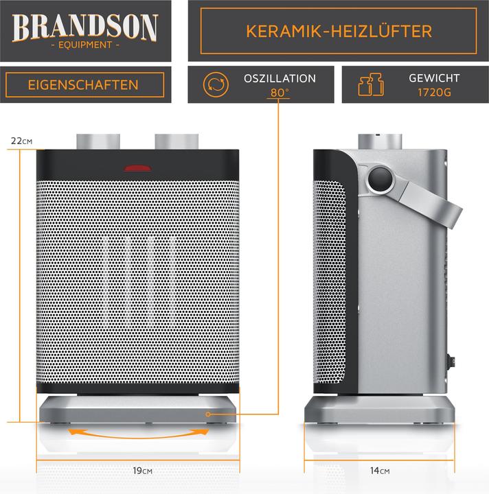 Actual product image Brandson Fan Heater - Ceramic Fan Heater 1800 W, Ceramic Heater with Temperature Control & Fan Function (1800 W)