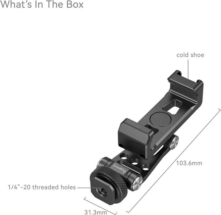 Immagine prodotto SmallRig Supporto per telefono in metallo con attacco a slitta fredda (Accessori per gabbie, Accessori cardanici, Accessori video vari)
