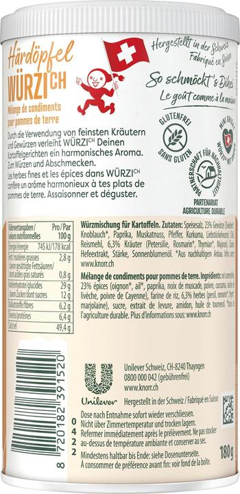 Nährwerte und Zutaten Knorr WürziCH Kartoffel Gewürz 180 g (180 g)