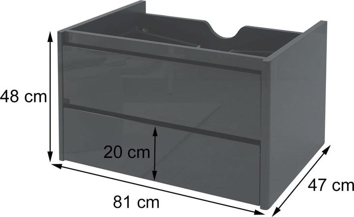 Immagine prodotto Mendler Mobiletto HWC-B19, mobiletto lavabo bagno, lucido Soft-Close (81 x 47 x 48 cm)