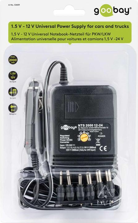 Produktbild Goobay 12 V - 24 V Universal Notebook-Netzteil für PKW/LKW (24 W)