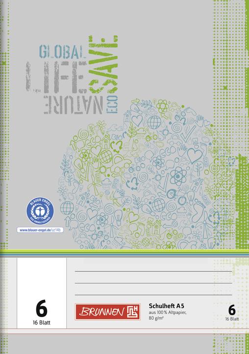 Produktbild Schulheft Recycling Lineatur 6 blanko ohne Rand (A5, Liniert)