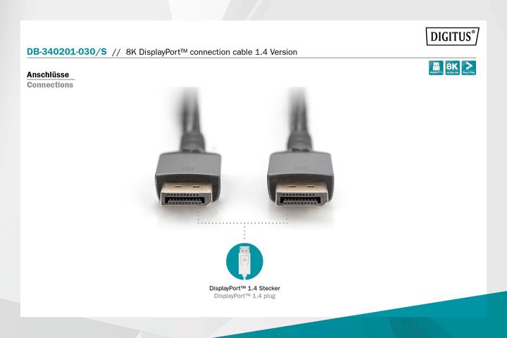 Actual product image Digitus 8K DisplayPort Connection Cable Version 1.4 (3 m, DisplayPort)