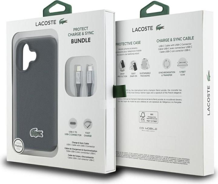 Actual product image Lacoste Set 2in1 Case + Cable USB-C Iconic Petit Pique Woven MagSafe for iPhone 16 black (Apple iPhone 16)