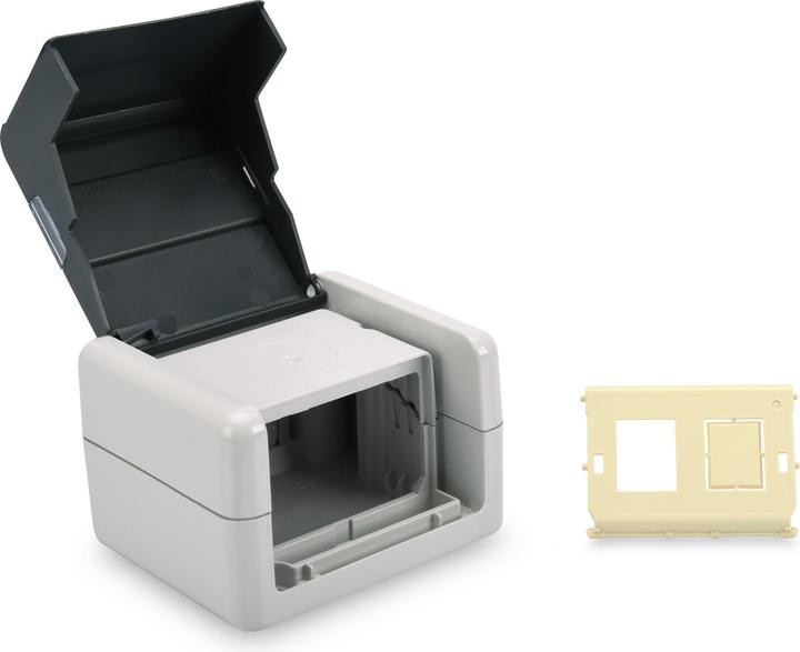Immagine prodotto Digitus Set prese di collegamento dati con coperchio ribaltabile incl. inserto per 2 moduli Keystone, IP44 (Kit di montaggio)