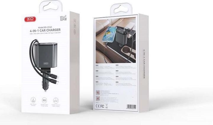 Actual product image xO car charger CC62 104W 1x USB 1x USB-C gray with cable USB-C and cable Lightning