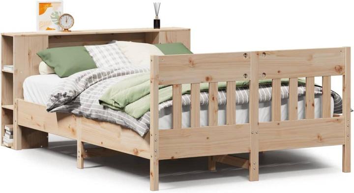 Actual product image VidaXL Solid wood bed Wooden bed Bed with shelf without mattress 160x200cm pine (160 x 200 cm)
