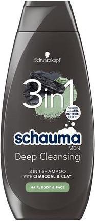 Immagine prodotto Schwarzkopf Schauma - Men 3In1 Shampoo per capelli da uomo. Viso e Corpo Carbone e Argilla 400Ml (400 ml, Shampoo liquido)
