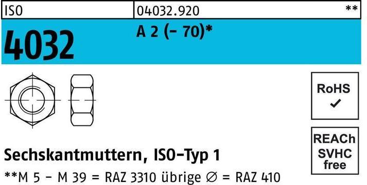 Image du produit Bufab Écrou hexagonal ISO 4032 M 4 A 2 (M4)